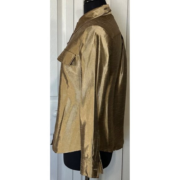 Women's Kasper Brand Metallic Gold Button-Down Blouse 100% Polyester Size PS - Picture 16 of 16